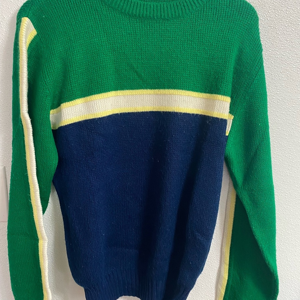 Vintage VIP Sweater Size M Blue & green  Stripe Crewneck Pullover